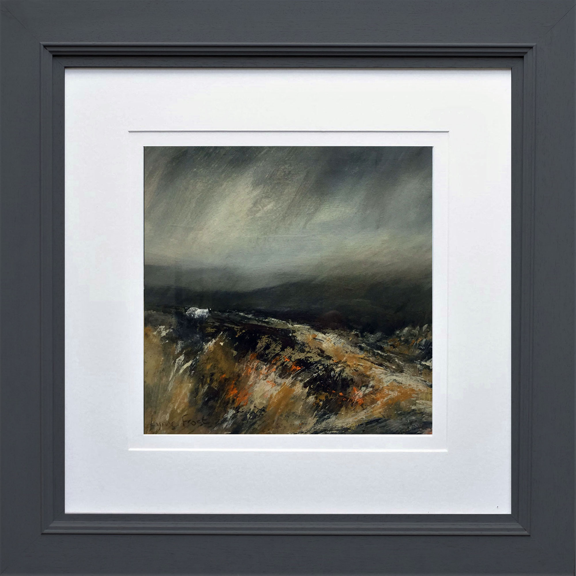 Two Sheep, Winter Hill, a painting by Lynne Frost